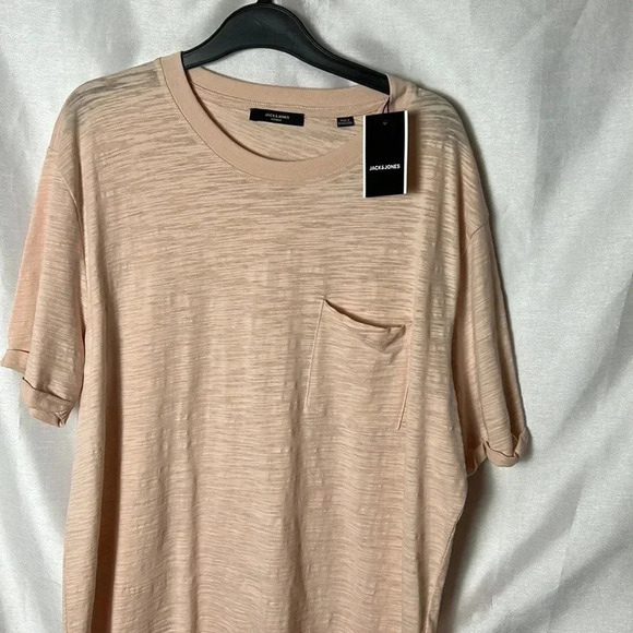 Jack & Jones.T shirt,men XL textured light peach short sleeve, rolled up cuff - Picture 3 of 13